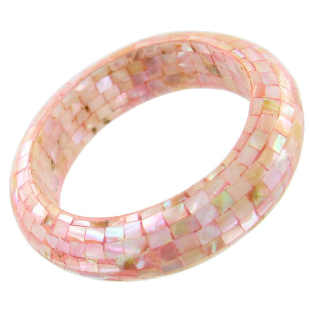 Round Chunky Pastel Pink Mother of Pearl Mosaic Bangle Bracelet